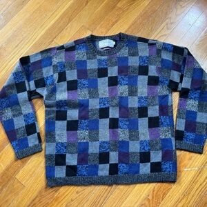 Alexander Julian Men's Sweater - Blue, Black, Purple, Gray Checkered